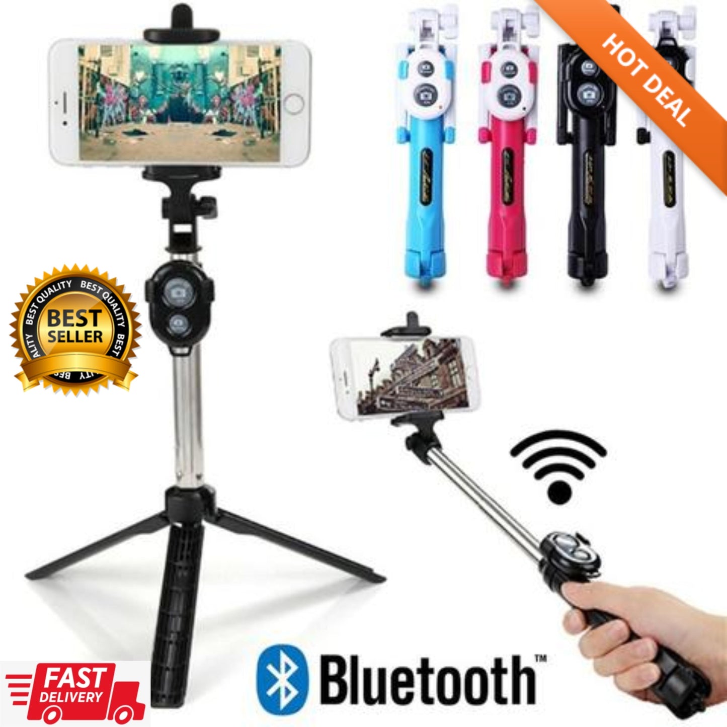 Bluetooth Selfie Stick With Tripod And Bluetooth Remote Control