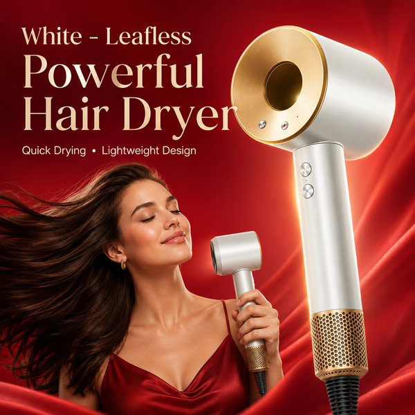 White Leafless Hair Dryer with Strong Airflow, Quick Drying and Low Noise Design