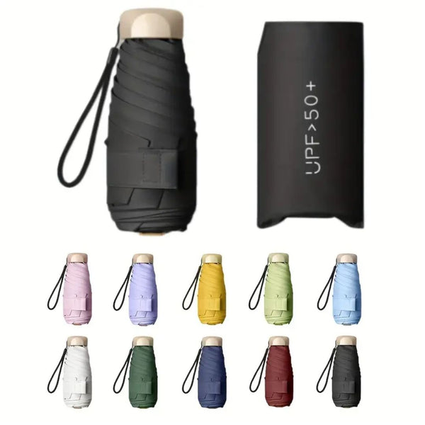 Elegant Mini 5-Fold Sun Umbrella with Golden Handle - Lightweight, Windproof