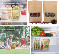 1kg - Kraft Paper Bag Stand Up Pouch Food Zip Lock Packaging Window (20cm X