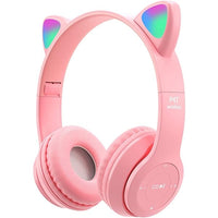 P47m Cute Fashion Cat Ears Wireless Headphones Flash Light LED RGB Gaming