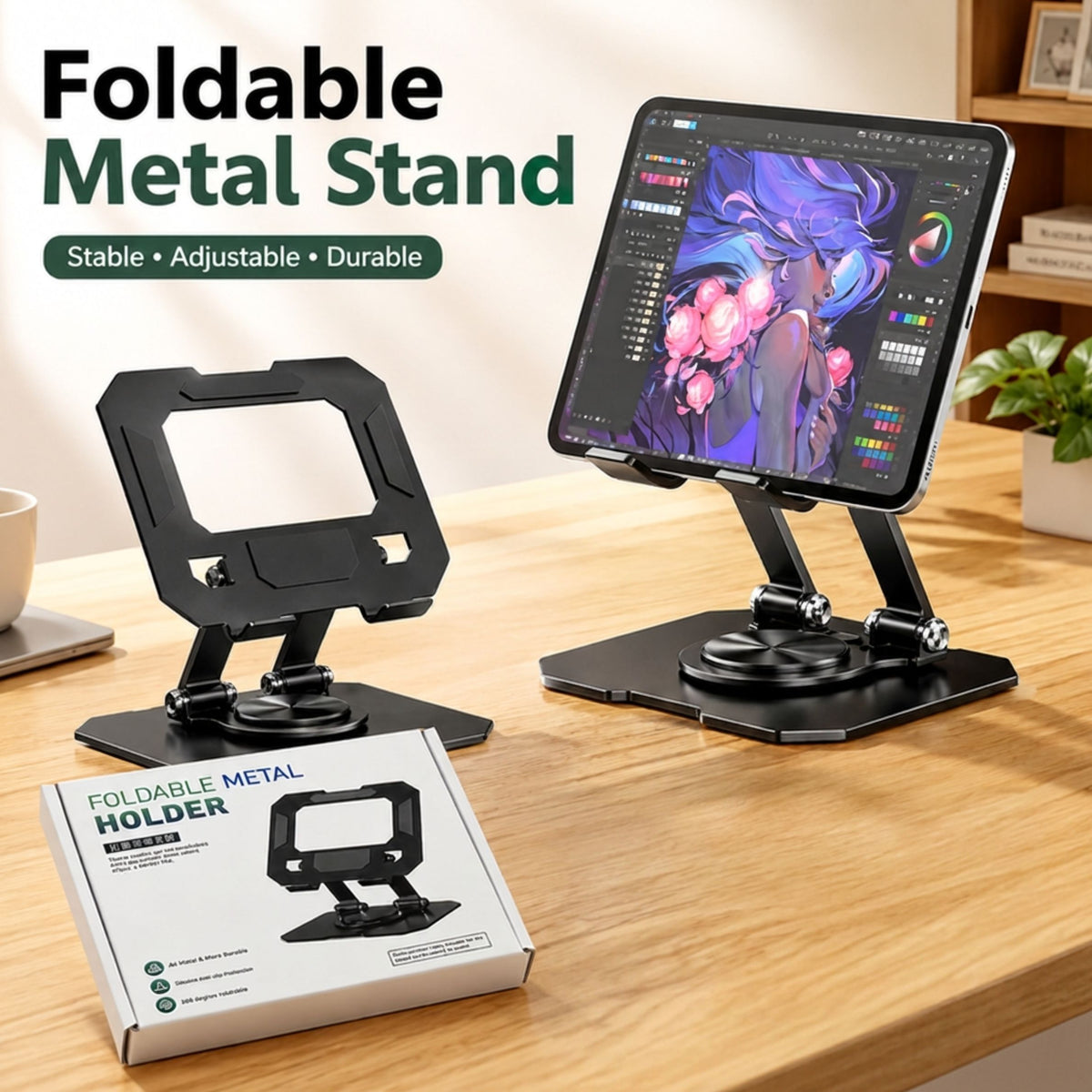 Metal Desktop Tablet Stand Foldable And Easy to Store 360°  Rotatable Tablet Stand