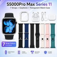 S5000Pro Max Series 11 HD Smart Watch with 7 Replacement Straps | TWS Bluetooth Earbuds, Watch Case & Health Fitness Tracker