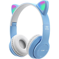 P47m Cute Fashion Cat Ears Wireless Headphones Flash Light LED RGB Gaming
