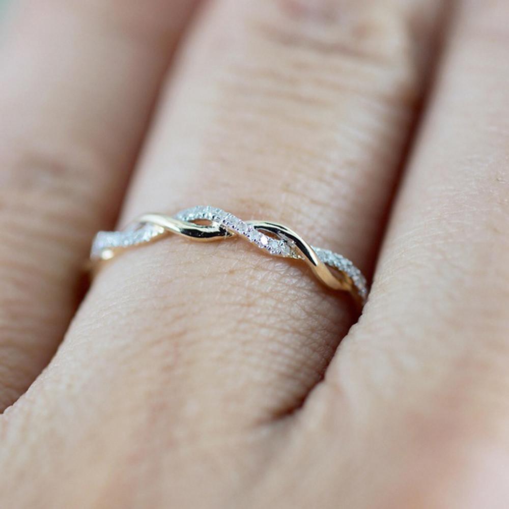Rose Gold Ring With Classical Twist With Crystals Zirconia Wedding Engagement Ring for Women