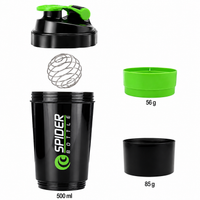 Spider Protein Shaker | Gym Shaker 550ml with 2 Storage Extra Compartment for Gym