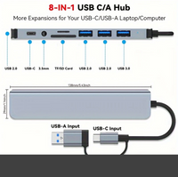 8 in 2 USB +Type C Hub Docking Station with 3.5mm Audio Jack Adapter Micro