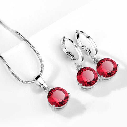 Luxury Necklace and Earrings Jewelry Set - Red