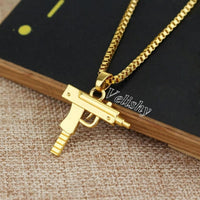 Vintage Gold Plated Uzi Gun Pendant Chain