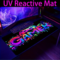 Large Gaming Mouse Pad, UV Reactive Non-Slip Desk Mat, Washable Polyester