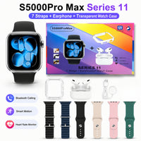 S5000Pro Max Series 11 HD Smart Watch with 7 Replacement Straps | TWS Bluetooth Earbuds, Watch Case & Health Fitness Tracker
