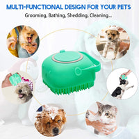 Dog Bath Brush, Pet Massage Brush Shampoo Dispenser, Soft Silicone Brush