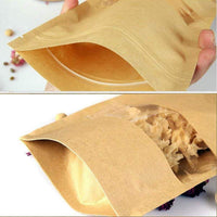 200g - Kraft Paper Bag Stand Up Pouch Food Zip Lock Packaging Window (14cm X