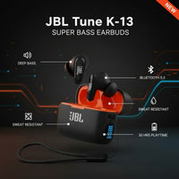 K-13 Bass Edition - Bluetooth 5.3 TWS Earphones with 30h Battery, Sweat