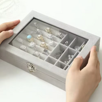 Velvet Glass Ring Earring Jewelry Display Organizer Box Tray Holder Storage Case