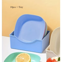10 Random Color Square Plates with 1 Stand