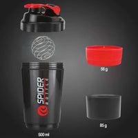 Spider Protein Shaker | Gym Shaker 550ml with 2 Storage Extra Compartment for Gym
