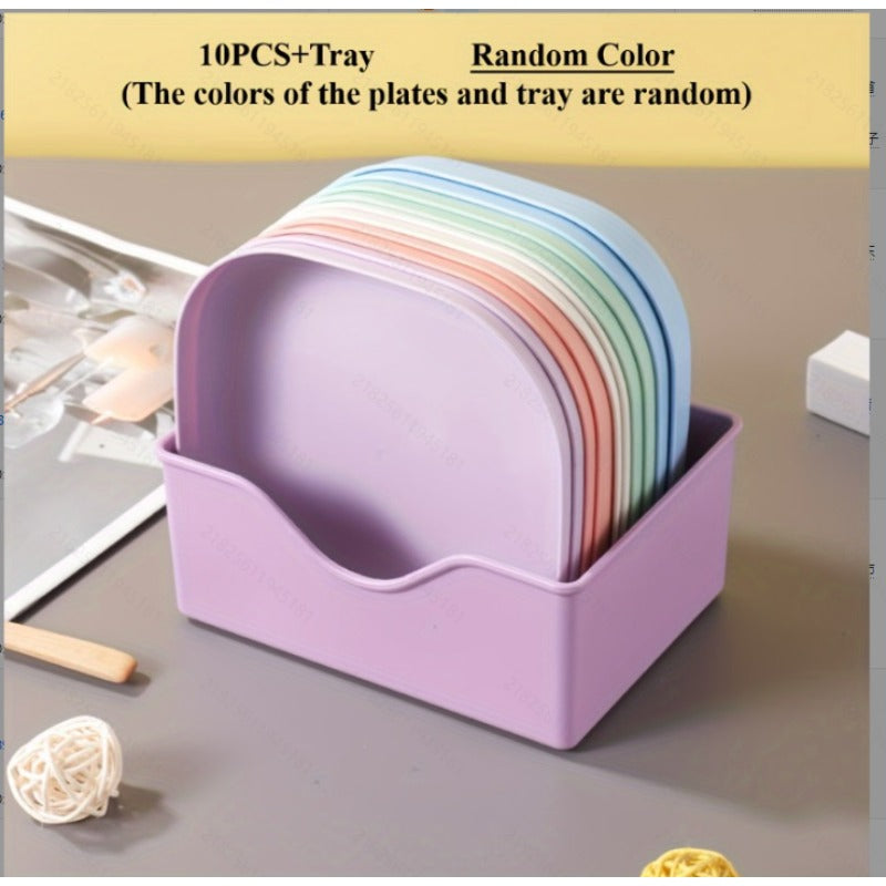 10 Random Color Square Plates with 1 Stand