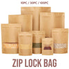 250g - Kraft Paper Bag Stand Up Pouch Food Zip Lock Packaging Window (16cm X