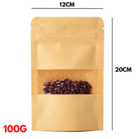 100g - Kraft Paper Bag Stand Up Pouch Food Zip Lock Packaging Window (12cm X